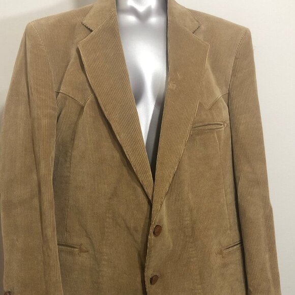 Vintage Larry Mahan Cowboy Corduroy Jacket Tan Western Blazer Horse Head Buttons - Picture 1 of 15
